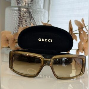 Vintage Gucci Translucent Olive Green Brown Sunglasses EUC